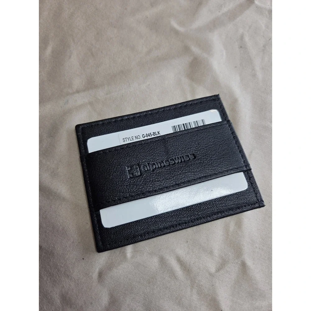 Men's Alpine Swiss Slim Card Holder Wallet Black Leather NWT